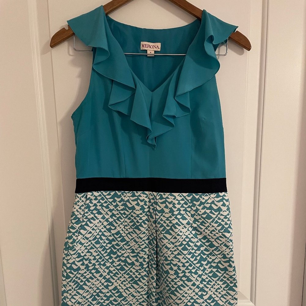 Aqua Patterned Sheath Dress